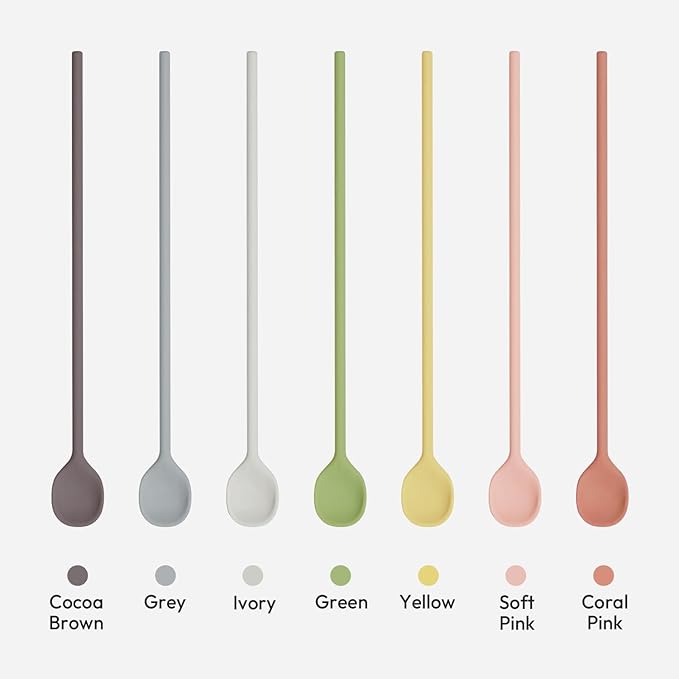 carrotez 9.9" Silicone coffee stirrer, Long Coffee Spoon, Reusable Iced Tea Spoon, Multipurpose Beverage Stirring Spoon - Ivory