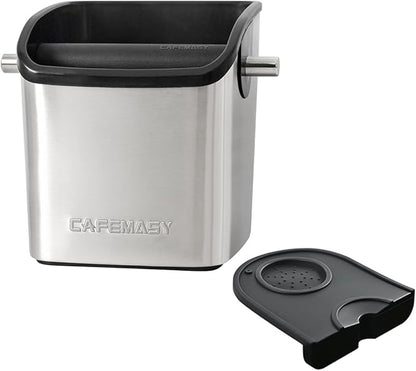 Coffee Knock Box Espresso Accessories - Home Use Small Coffee Grounds Puck Knock Box Stainless Steel with Tamping Mat for Espresso Machine