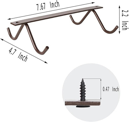 Cabinet Hook Mug Holder - Hanging Coffee Cup Rack for Kitchen, Under Cabinets Metal Hangers Organizer Shelf Storage Utensil (Brown)