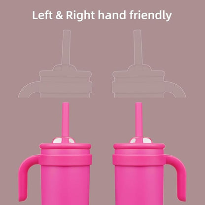 14 oz Tumbler with Side Handle, Insulated Water Bottle with Straw and 2 in 1 Lid, Stainless Steel Cup Travel Coffee Mug for Sports Office Gym,Fuchsia