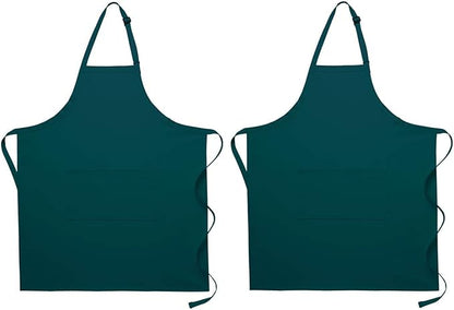 Pomp 2 Pack Premium Bib Aprons | Adjustable Neck + 2 Pockets | Water + Oil Resistance | Men & Women's Kitchen Cooking Aprons