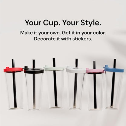 Dodoko Reusable Boba Cup and Straw Boba Tea Cup Bubble Tea Cup Reusable Iced Coffee Cup Cold Coffee Cup Smoothie Cup with Lid and Straw Smoothie Cup to go Smoothie Tumbler 17 oz - Night Black