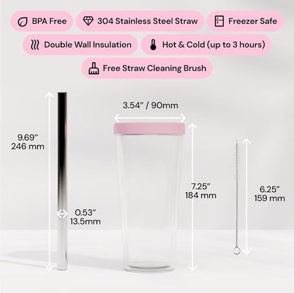 Dodoko Reusable Boba Cup and Straw Boba Tea Cup Bubble Tea Cup Reusable Iced Coffee Cup Cold Coffee Cup Smoothie Cup with Lid and Straw Smoothie Cup to go Smoothie Tumbler 17 oz - Bubble Pink