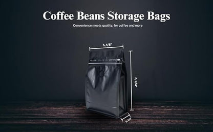 Premium Coffee Bags with Valve (100 pcs, 8 oz) Standing Coffee Beans Storage Bags, Reusable Heat Sealable Side Zipper Pouches, Eco-Friendly Packaging, Perfect for Home and Office - White