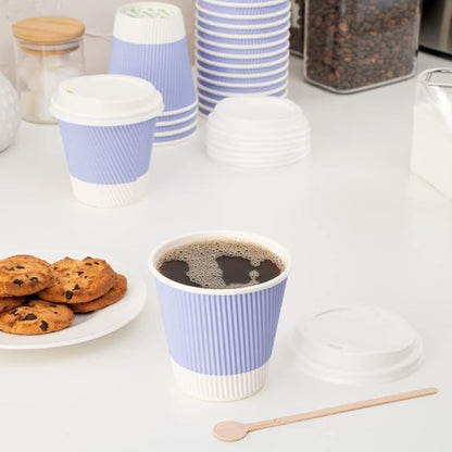 Restaurantware 8 Ounce Double Wall Disposable Coffee Cups, 500 Insulated Light Purple Paper Tumblers with Ripple Wall Design, Lids Sold Separately for Hot Drinks like Tea, Hot Chocolate and More