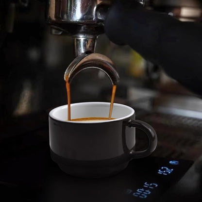 homEdge Premium Espresso Shot Cups and Saucers Set with Espresso Stainless Steel Spoons - 2.5 oz, Set of 4, Black