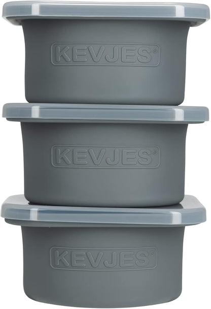 PLUS Large 1000ml Pizza Dough Proofing Boxes for DIY Artisan Pizza, Food Grade Silicone Stackable Containers with Lids. Freezer, Fridge, Dishwasher Safe (3Space Grey Plus)