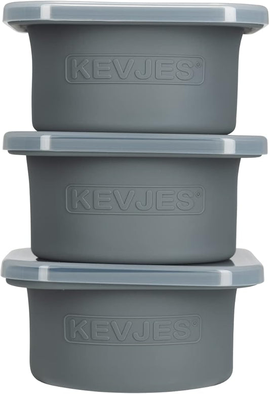 PLUS Large 1000ml Pizza Dough Proofing Boxes for DIY Artisan Pizza, Food Grade Silicone Stackable Containers with Lids. Freezer, Fridge, Dishwasher Safe (3Space Grey Plus)