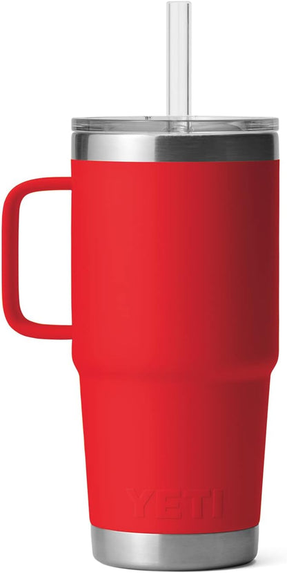 YETI Rambler 25 oz Tumbler with Handle and Straw Lid, Travel Mug Water Tumbler, Vacuum Insulated Cup with Handle, Stainless Steel, Rescue Red
