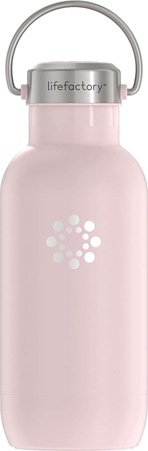 Lifefactory Stainless Steel Vacuum-Insulated Sport Bottle, 16 Ounce, Desert Rose