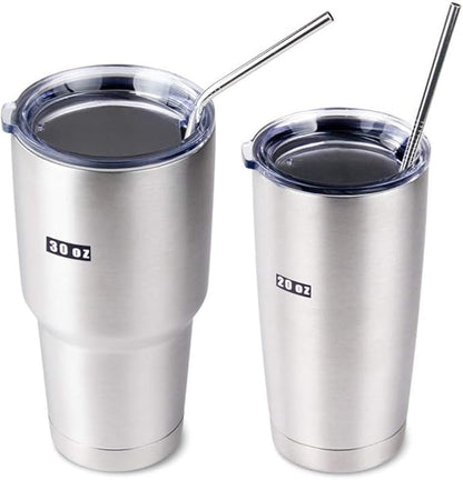 Set of 10 Stainless Steel Straws, HuaQi Bent Reusable Drinking Straws 10.5'' Long 0.24‘’ Dia for 30 oz Tumbler and 20 oz Tumbler, 2 Cleaning Brush Included