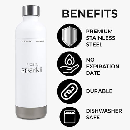 Stainless Steel Carbonation Bottle and Water Bottle | Compatible With Philips Carbonation Soda Maker and Aarke Soda Makers, Dishwasher Safe (SSB-W)