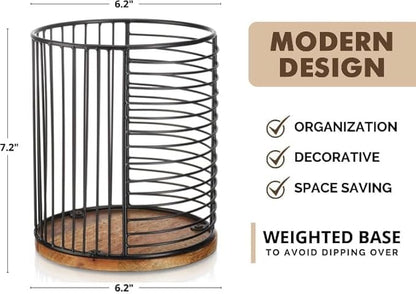 MosJos Coffee Pod Storage Holder, Metal Wire Basket with Wood Base, Countertop Coffee Capsule Organizer (89357)