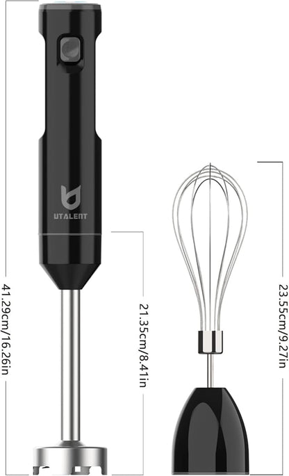 Cordless Hand Blender, UTALENT Variable Speed Immersion Blender handheld Rechargeable, with USB-C Charging Cable, Egg Whisk, for Smoothies, Milkshakes, Hummus and Soups – Black