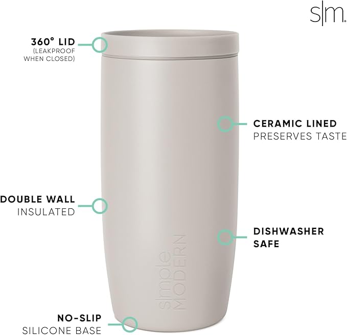Simple Modern Voyager Signature | 16oz Travel Coffee Mug Tumbler with 360° Lid | Gifts for Women Men | Ceramic-Lined Insulated Stainless Steel Cold Brew Iced Coffee Cup | Flame