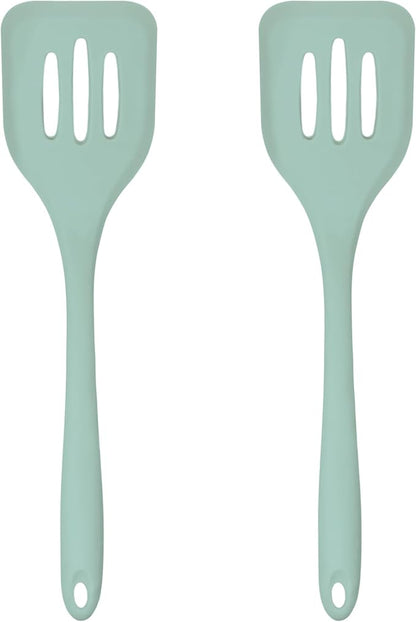 Silicone Slotted Turner Set – 2-Piece Set of Turner Spatulas for Eggs and Pancakes – Kitchen Tools & Accessories with Comfortable Handles, Heat-Resistant Utensils for Cooking and Baking – Pastel Green