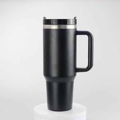 40oz Stainless Steel Tumbler with Handle & Metal Straw – Insulated Double Wall Travel Mug with Lid, Large Coffee Cup for Hot & Cold Drinks, Fits Car Cup Holders