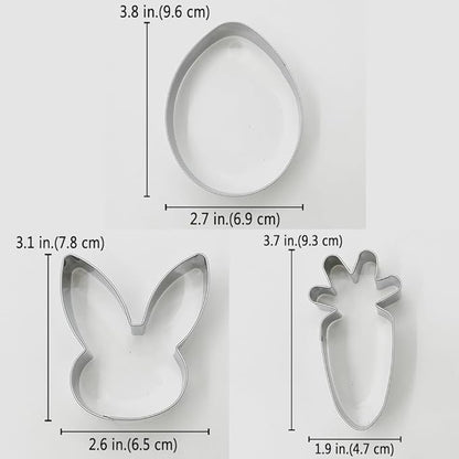 LILIAO Easter Cookie Cutter Set, 3-pc, Egg, Bunny and Carrot, Stainless Steel