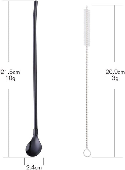Straws, 8-Piece 8.5inch Black 18/8(304) Stainless Steel Reusable Straws + 2 Brushes