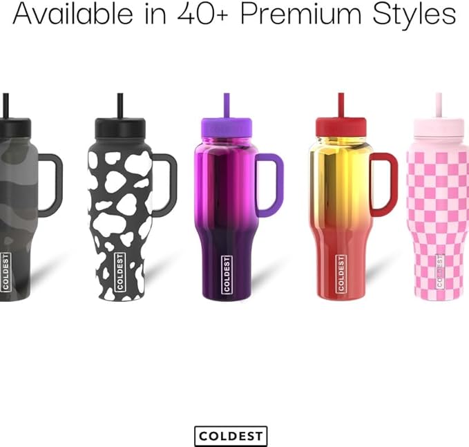 Coldest 40 oz Tumbler with Handle and Straw - 100% Leak Proof Insulated Tumbler with Lid and Straw (3 Lids) - Stainless Steel Tumblers for Women & Men - Cup Holder Friendly Base, 46 oz (Amethyst)