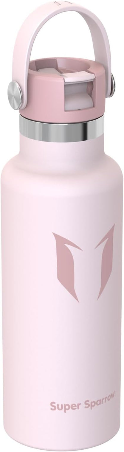 Super Sparrow Insulated Water Bottle - 17 Oz / 25 Oz / 32 Oz - Standard Mouth FlipFlow Flask - BPA Free, Leak Proof Drink Bottle- Ergonomic Straw Water Bottles for Work, Gym, Travel, Sports