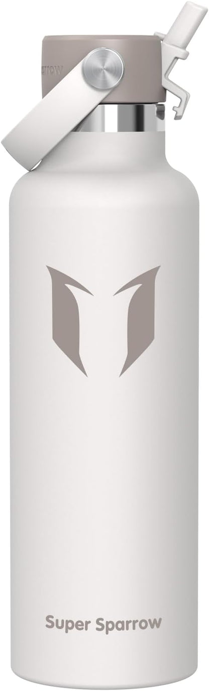 Super Sparrow Insulated Water Bottle - 17 Oz / 25 Oz / 32 Oz - Standard Mouth FlipFlow Flask - BPA Free, Leak Proof Drink Bottle- Ergonomic Straw Water Bottles for Work, Gym, Travel, Sports