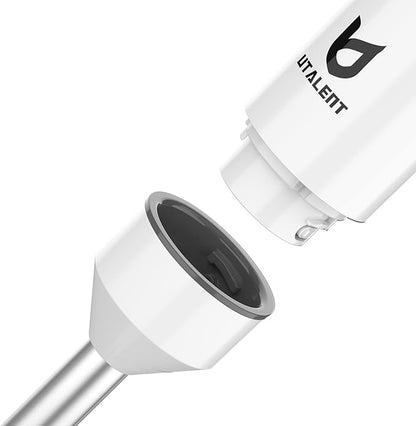 Cordless Hand Blender, UTALENT Variable Speed Immersion Blender handheld Rechargeable, with USB-C Charging Cable, Egg Whisk, for Smoothies, Milkshakes, Hummus and Soups – White