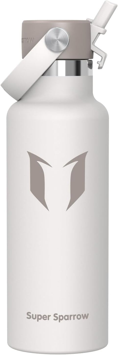 Super Sparrow Insulated Water Bottle - 17 Oz / 25 Oz / 32 Oz - Standard Mouth FlipFlow Flask - BPA Free, Leak Proof Drink Bottle- Ergonomic Straw Water Bottles for Work, Gym, Travel, Sports