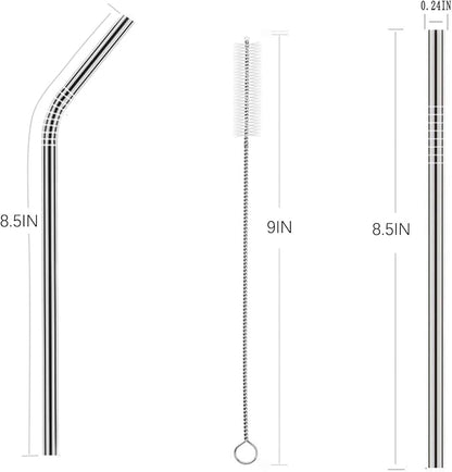 wholesale 25 Piece Set Stainless Steel Straws Long 8.5 Inch Drinking Metal Straws Reusable Drinking Straws for 20 OZ (10 Straight | 10 Bent | 5 Brushes)