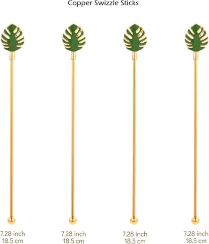 Palm leaf Drink Stirrer Sticks Stainless Steel Coffee Beverage Stirrers，Set of 4 Cocktail Swizzle Stick,7.5", Multicolor