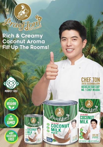 Praohom Coconut Milk 8.5 Fl Oz - Plant Based, Dairy Free Milk Alternative - Pure and Rich Thai Coconut Milk - No Added Sugar - Ideal for Cooking and Baking (250ml (pack of 6))