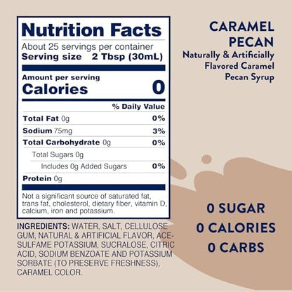 Jordan's Skinny Syrups Sugar Free Coffee Syrup, Caramel Pecan Flavor Drink Mix, Zero Calorie Flavoring for Chai Latte, Protein Shake, Food & More, Gluten Free, Keto Friendly, 25.4 Fl Oz, 2 Pack