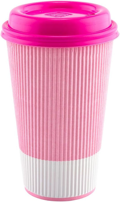 Restaurantware 16 Ounce Ripple Wall Disposable Coffee Cups, 500 Insulated Light Pink Paper Tumblerss for Hot Drinks like Tea and More, Rolled Rim Design, Lids Sold Separately