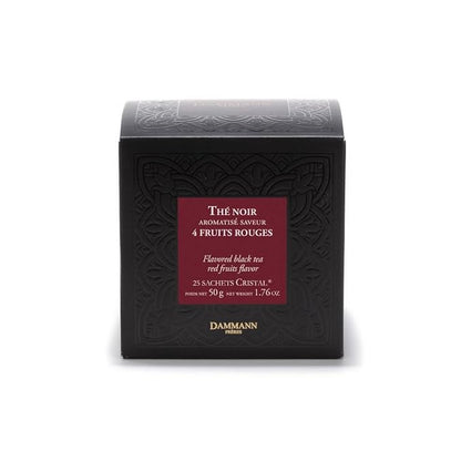 Dammann Freres Sachets, Quatre Fruits Rouges Tea Bags, Premium Gourmet French Black Tea, Blend Strawberry, Cherry, Raspberry, Red Currant Flavors, 25 Count (Single Pack)