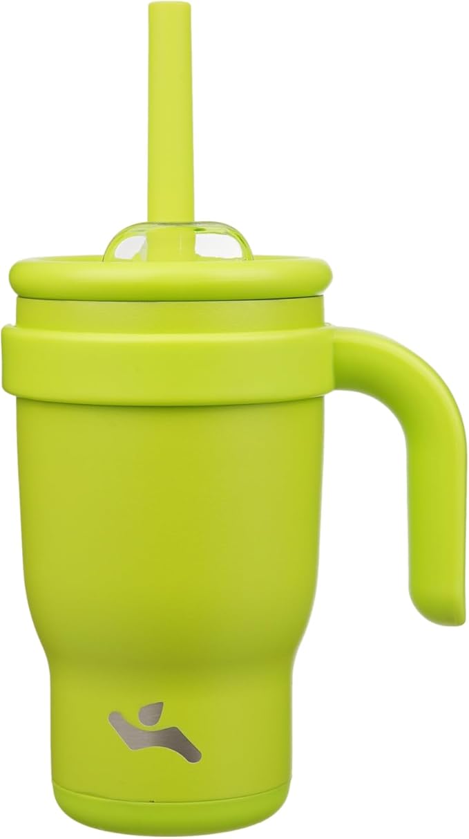 14 oz Tumbler with Side Handle, Insulated Water Bottle with Straw and 2 in 1 Lid, Stainless Steel Cup Travel Coffee Mug for Sports Office Gym,Green