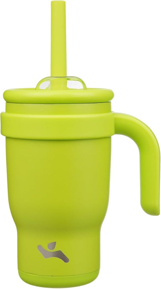 14 oz Tumbler with Side Handle, Insulated Water Bottle with Straw and 2 in 1 Lid, Stainless Steel Cup Travel Coffee Mug for Sports Office Gym,Green