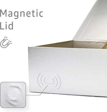 LIFELUM Gift Boxes with Lids, 1 Pack 13.8 x 8.3 x 4.4 inch Silver Gift Boxes with Ribbon, Card, Shredded Paper Filler for Presents, Graduation, Christmas, Birthdays