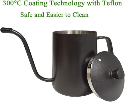 WELLLINK Pour Over Coffee Kettle 20oz 600ML, Leak Proof One-Piece 304 Stainless Steel Gooseneck Kettle with Lid, Food Grade Easy-Clean Narrow Spout & 40 Filters for Home Brewing