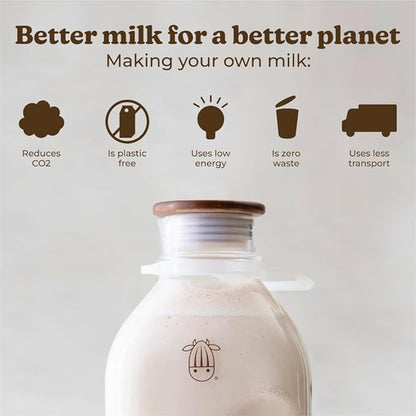 Almond Cow - Glass Pitcher with Lid and Spout, Bottle for Refrigerator, Clear Milk Jug, Food-Grade Glass Liquid Container, 60 fl oz Capacity (Pack of 8), 5 x 4 x 10 Inches
