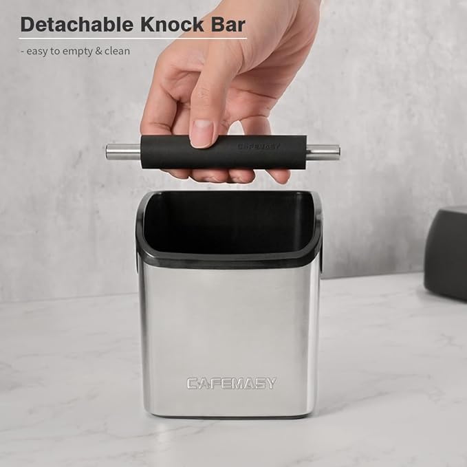 Coffee Knock Box Espresso Accessories - Home Use Small Coffee Grounds Puck Knock Box Stainless Steel with Tamping Mat for Espresso Machine