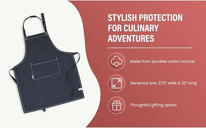 AMOUR INFINI Cotton Solid Aprons for Women with Pocket, Adjustable Strap and Waist Ties Washed Chef Aprons for Cooking, Baking and Gardening (27.5x33 Inches - Black)