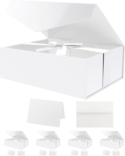 HAPPY POTATO 5 White Gift Boxes with Lids and Ribbon 11.5x8.1x3.8 Inches, Bridesmaid Proposal Boxes, Large Magnetic Gift Boxes for Presents (Glossy White, Pack of 5)