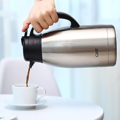 GiNT Stainless Steel Thermal Coffee Carafe, Double Walled Vacuum Water and Beverage Dispenser, 12 Hour Heat Retention, 65 OZ /1.9 Liter, Silver