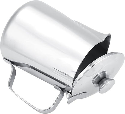 Stainless Steel Milk Frothing Pitcher, Stainless Steel Coffee Cup Mug Milk Frothing Pitcher Jug with Lid for Latte Coffee Art for Office Kitchen with handle(600ml)