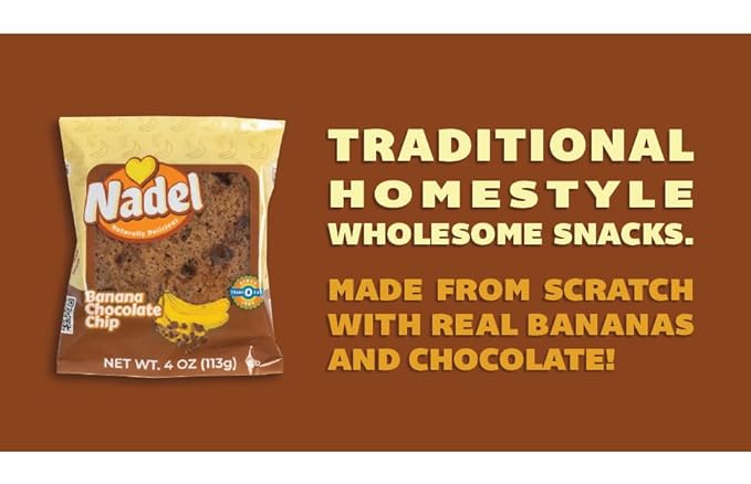 Nadel - NATURALLY DELICIOUS BANANA CHOCOLATE CHIP CAKE SLICES (8 Pack) Sweet Breads & Cakes, Back to School lunch snack, breakfast bar