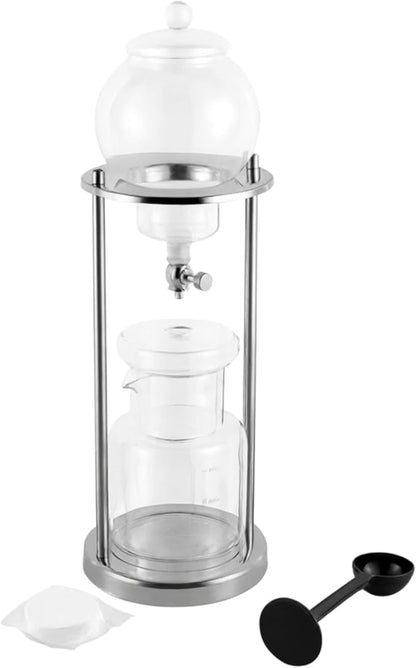Nispira Luxury Ice Cold Brew Dripper Coffee Maker in Stainless Steel and Borosilicate Glass, 1000 ml Silver