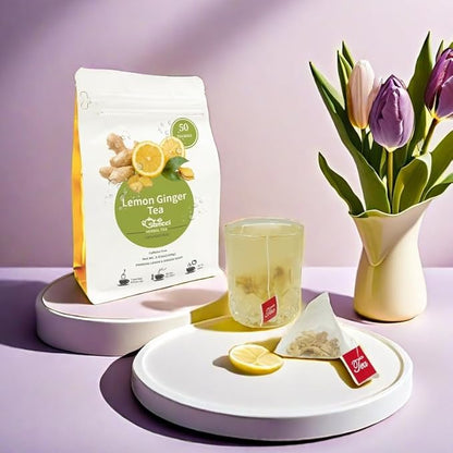 Samcci - Lemon Ginger Tea Bags, 50 Teabags - Great Hot or Iced – Aromatic, Natural, Pleasantly Spicy & Warming - Non-GMO - Caffeine-free - Support Healthy Digestion & Boost Immunity