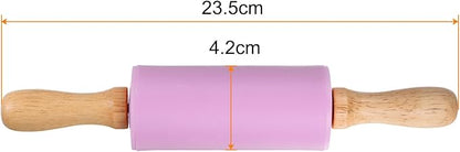 HARFINGTON Silicone Rolling Pins for Baking 9.25 Inch Non-Stick Silicone Surface Wooden Handle Rolling Pin Small Roller Playdough Rolling Pins for Fondant Kitchen Dough Pizza, Purple