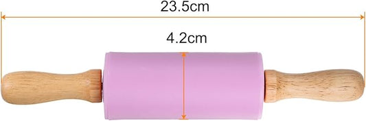 HARFINGTON Silicone Rolling Pins for Baking 9.25 Inch Non-Stick Silicone Surface Wooden Handle Rolling Pin Small Roller Playdough Rolling Pins for Fondant Kitchen Dough Pizza, Purple