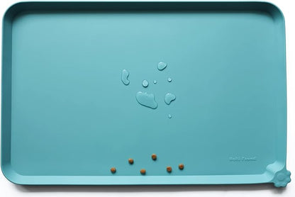 Hoki Found L Silicone Pet Food Mats Tray - Non Slip Pet Dog Cat Bowl Mats Placemat - Dog Pet Cat Feeding Mat - Waterproof Dog Cat Food Mats -Pet Water Mats for Carpet -Glacier